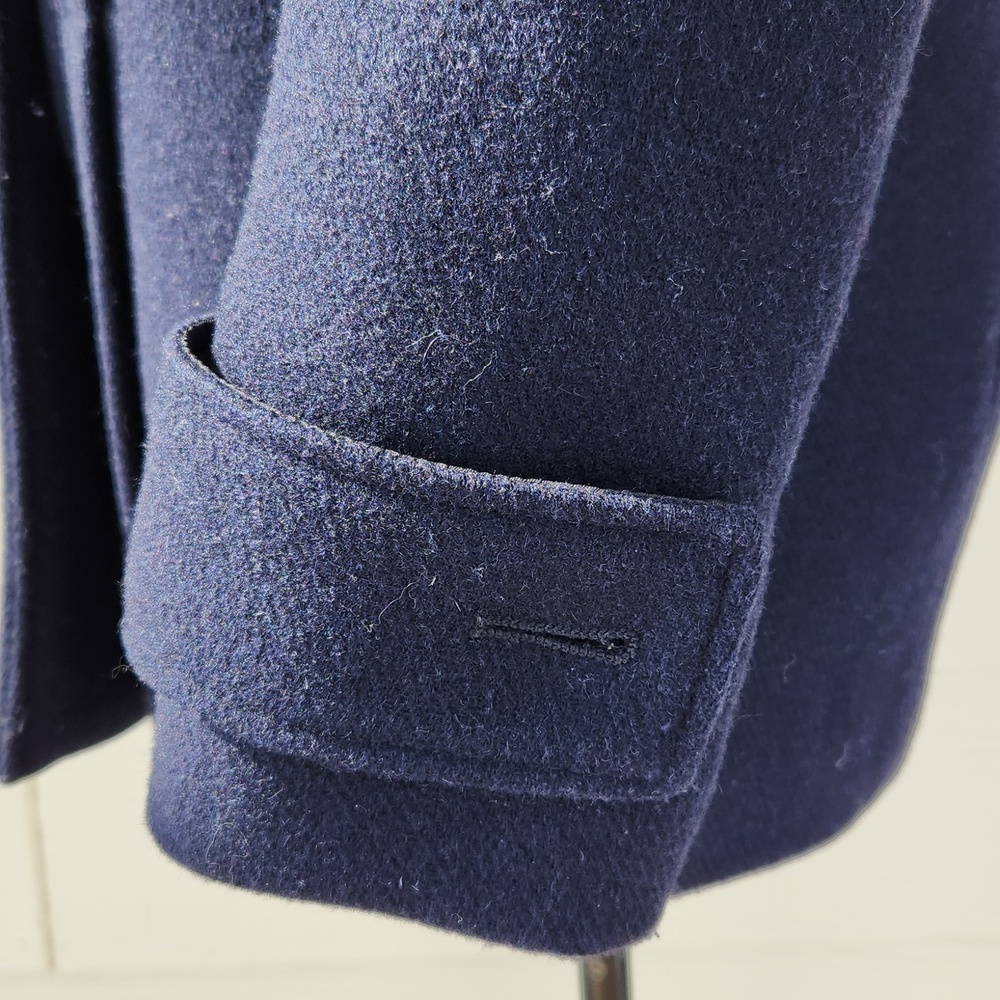 ZARA Trafaluc Outerwear Navy Wool Double-breasted Coat Faux Fur Collar (S) - Picture 9 of 16